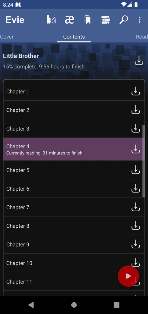 Evie, the eVoice book reader app screenshot