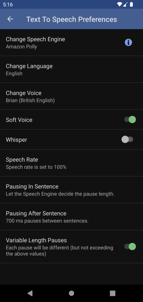 Evie, the eVoice book reader app screenshot