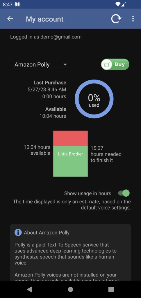 Evie, the eVoice book reader app screenshot