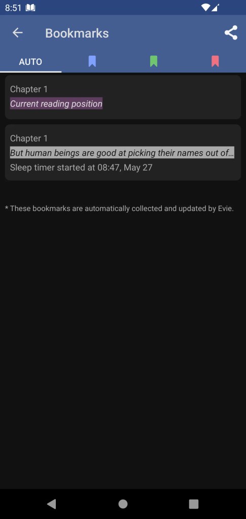 Evie, the eVoice book reader app screenshot